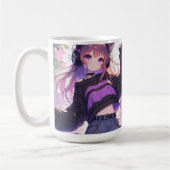 Hübsches Anime-Girl auf Kopfhörern mit Katzenohren Kaffeetasse (Links)