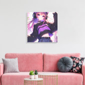 Hübsches Anime-Girl auf Kopfhörern mit Katzenohren Leinwanddruck (Insitu (Wohnzimmer))