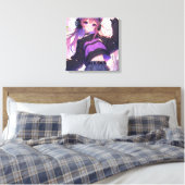 Hübsches Anime-Girl auf Kopfhörern mit Katzenohren Leinwanddruck (Insitu (Schlafzimmer))