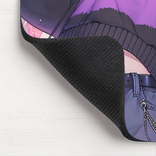 Hübsches Anime-Girl auf Kopfhörern mit Katzenohren Mousepad (Ecke)