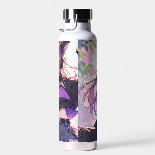 Hübsches Anime-Girl auf Kopfhörern mit Katzenohren Trinkflasche (Rechts)