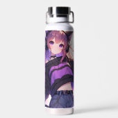 Hübsches Anime-Girl auf Kopfhörern mit Katzenohren Trinkflasche (Rückseite)