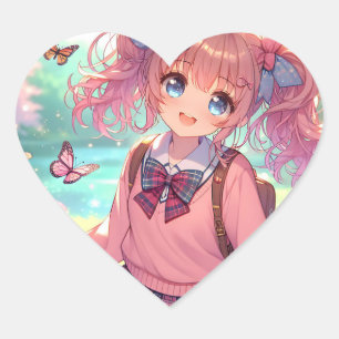 Hübsches Anime-Girl Herz-Aufkleber