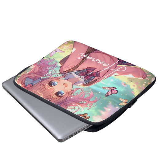 Hübsches Anime-Girl Laptopschutzhülle (Vorne Knopf)