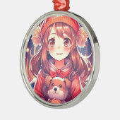 Hübsches Anime Girl mit Welpen- und Ohrmuffen Ornament Aus Metall (Links)