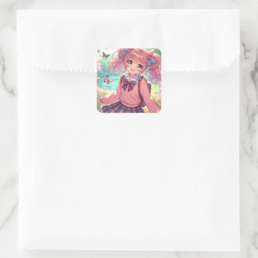 Hübsches Anime-Girl Quadratischer Aufkleber (Tasche)