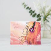 Hübsches Anime-Mädchen bei Sonnenuntergang Postkarte (Stehend Vorderseite)