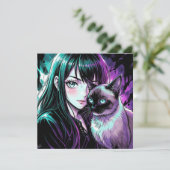 Hübsches Anime-Mädchen und Siamkatze (Stehend Vorderseite)