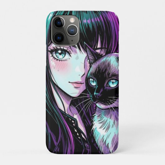 Hübsches Anime-Mädchen und Siamkatze Case-Mate iPhone Hülle (Rückseite)