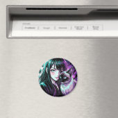 Hübsches Anime-Mädchen und Siamkatze Magnet (In Situ (Geschirrspüler))
