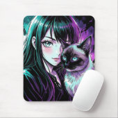 Hübsches Anime-Mädchen und Siamkatze Mousepad (Mit Mouse)