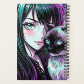 Hübsches Anime-Mädchen und Siamkatze Planer (Rückseite)