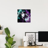 Hübsches Anime-Mädchen und Siamkatze Poster (Heimbüro)