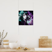Hübsches Anime-Mädchen und Siamkatze Poster (Küche)