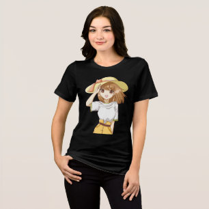Hübsches Anime-Teenager-Mädchen mit großem gelben Tri-Blend Shirt