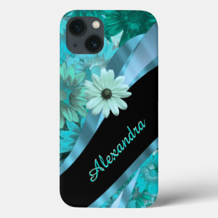 Hübsches Aqua-Blue-Blumenmuster personalisiert Case-Mate iPhone Hülle