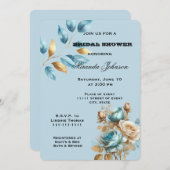 Hübsches Aqua Blue Gold Elfenbeinblume Brautparty Einladung (Vorne/Hinten)