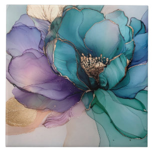 Hübsches Aqua Blue Lila Gold Floral Fliese