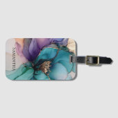 Hübsches Aqua Blue Lila Gold Floral Gepäckanhänger (Vorderseite (Horizontal))