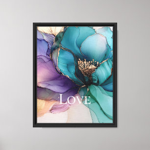 Hübsches Aqua Blue Lila Gold Floral Liebe Leinwanddruck