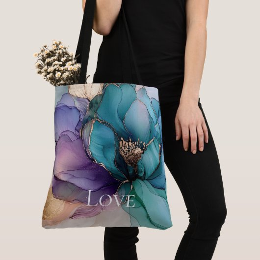 Hübsches Aqua Blue Lila Gold Floral Liebe Tasche (Von Nahem)