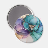 Hübsches Aqua Blue Lila Gold Floral Magnet (Vorderseite/Rückseite)