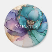 Hübsches Aqua Blue Lila Gold Floral Magnet (Vorne)