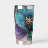 Hübsches Aqua Blue Lila Gold Floral Thermobecher (Links)