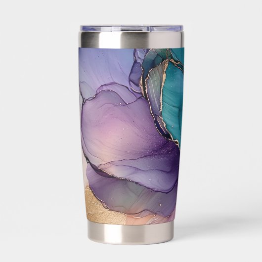 Hübsches Aqua Blue Lila Gold Floral Thermobecher (Vorderseite)