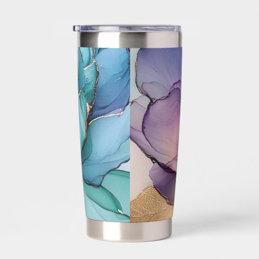 Hübsches Aqua Blue Lila Gold Floral Thermobecher (Rechts)