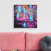Hübsches Aqua Lila Grau florale Grunge Leinwanddruck (Insitu (Wohnzimmer))