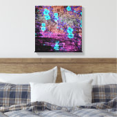 Hübsches Aqua Lila Grau florale Grunge Leinwanddruck (Insitu (Schlafzimmer))