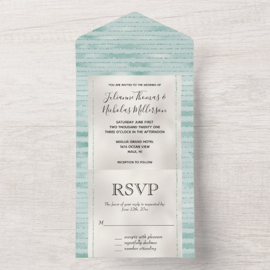 Hübsches Aqua Mint Glitzy Glitzer All In One Einladung (Innen Boden)