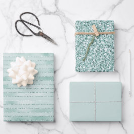 Hübsches Aqua Mint Glitzy Glitzer Geschenkpapier Set
