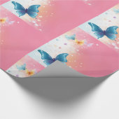Hübsches Aquamarin- und rosafarbenes Butterfly-Pap Geschenkpapier (Ecke)