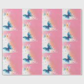 Hübsches Aquamarin- und rosafarbenes Butterfly-Pap Geschenkpapier (Flach)