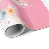 Hübsches Aquamarin- und rosafarbenes Butterfly-Pap Geschenkpapier (Rolleneckpunkt)