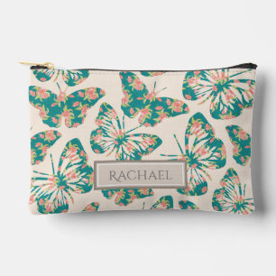 Hübsches Aquamarines Butterfly-Muster Personalisie Zubehörtasche
