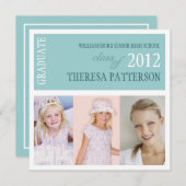 Hübsches aquamarines Foto-Collagen-Abschluss-Party Einladung (Vorne/Hinten)
