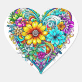 Hübsches Aquamarines Lila Blumenherz | Valentine's Herz-Aufkleber (Vorderseite)