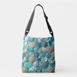 Hübsches Aquamarines Mermaid-Print- und Muscheln-M Tragetaschen Mit Langen Trägern
