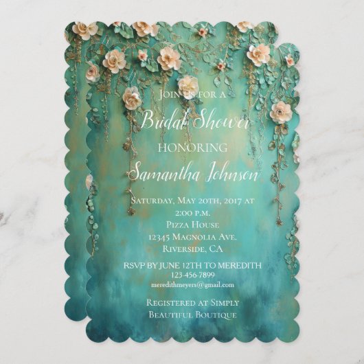 Hübsches Aquamarines Rosa Brautparty Einladung (Vorne/Hinten)