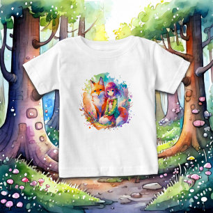 Hübsches Aquarell-Anime-Mädchen und Fuchs Baby T-shirt