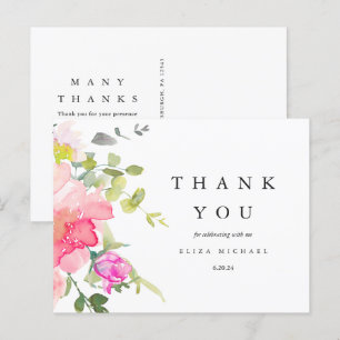 Hübsches Aquarell-Blumen-Baby-Shower-Dankeschön Postkarte