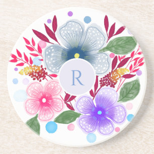 Hübsches Aquarellfarben-Bouquet Monogramm Getränkeuntersetzer