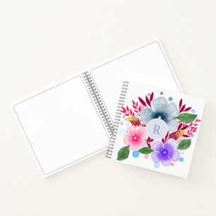Hübsches Aquarellfarben-Bouquet Monogramm Notizblock