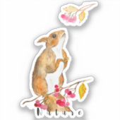 Hübsches Aquarellhörnchen auf einem Zweig mit Beer Aufkleber (Vorderseite)