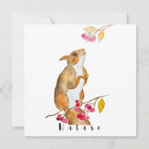 Hübsches Aquarellhörnchen auf einem Zweig mit Beer