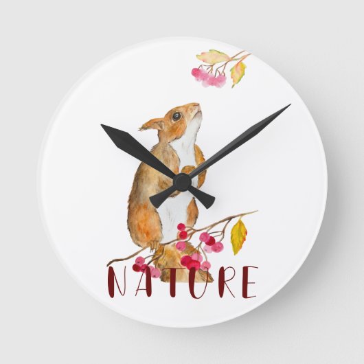 Hübsches Aquarellhörnchen auf einem Zweig mit Beer Runde Wanduhr (Vorderseite)