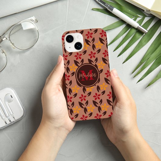 Hübsches ästhetisches Brown Monogram Floral Patter Case-Mate iPhone Hülle